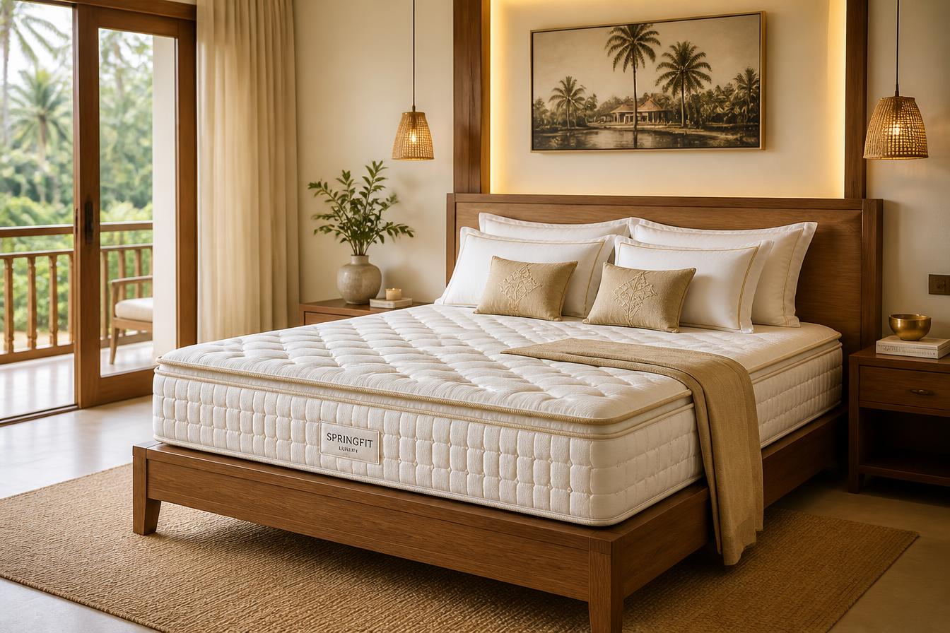 Premium custom mattress in a cozy Kerala bedroom